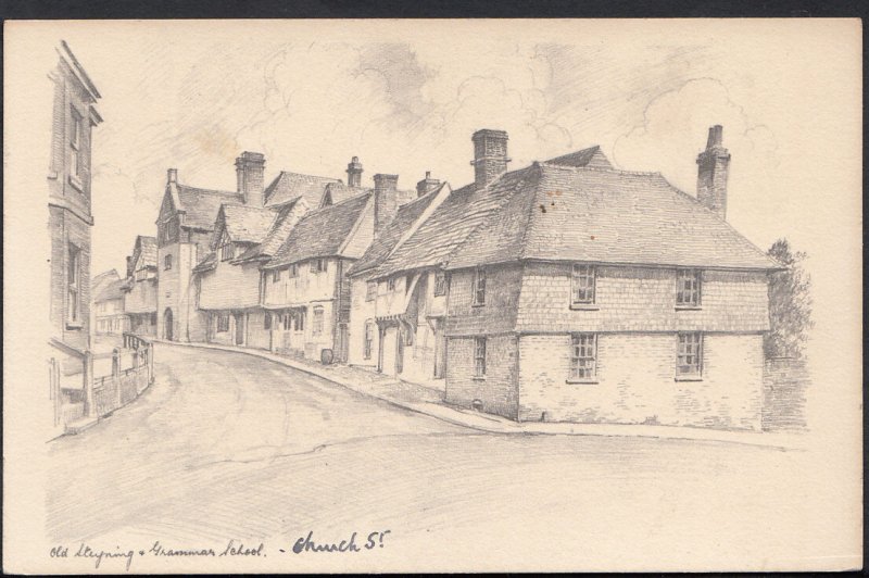 Sussex Sketch Postcard - Old Steyning & Grammar School     RS3406