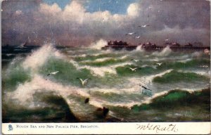 England Brighton Rough Sea and New Palace Pier 1906 Tucks