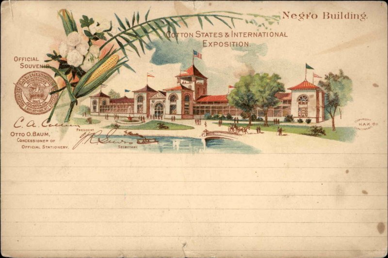 1895 Cotton State International Expo Negro Bldg Pioneer Postcard
