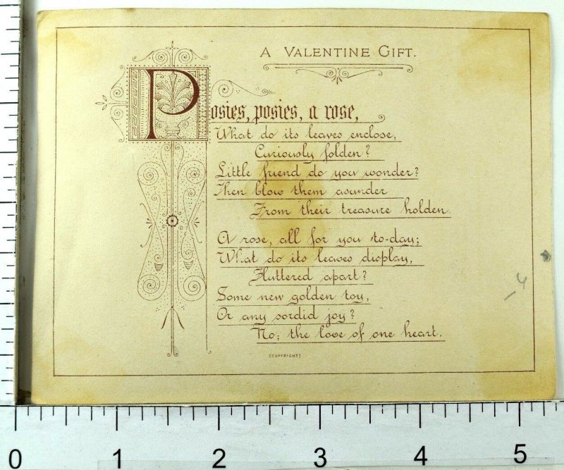 1870's-80's Lovely Valentine Poem Posies Marcus Ward Victorian Card *B