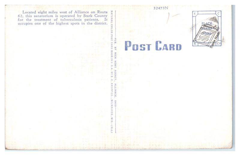 Mid-1900s Molly Stark Sanatorium, Alliance, OH Postcard