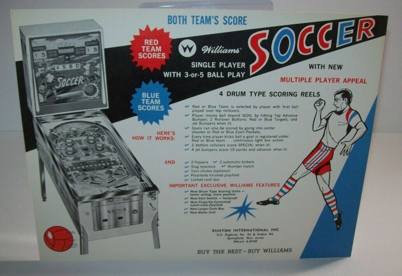 Soccer Pinball FLYER Original 1964 Game Retro Sports Theme Art Sheet