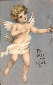 Valentine Beautiful Young Boy Cupid with Bow and Arrow c1910 Vintage Postcard