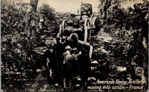 Vtg American Heavy Artillery Moving Into Action France WWI Military Postcard