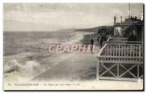 Old Postcard Villers sur Mer La Digue in heavy weather