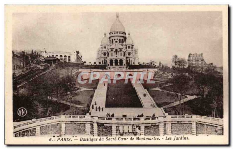 Old Postcard Paris Basilique du Sacre Coeur in Montmartre Gardens