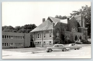 Monticello Iowa~Presbyterian Church~1950s Buick~Cars~Real Photo Postcard~RPPC