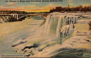 New York Niagara Falls In Winter From Goat Island Showing American Falls Curt...