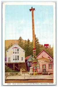 1936 Chief Johnson's Totem And Residence Ketchikan Alaska AK Vintage Postcard