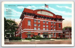 1939 Textile Hall Greenville South Carolina SC Front Building Posted Postcard