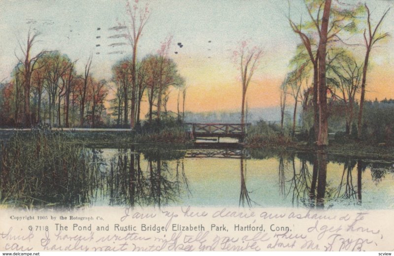 HARTFORD, Connecticut, PU-1907; Pond & Rustic Bridge, Elizabeth Park