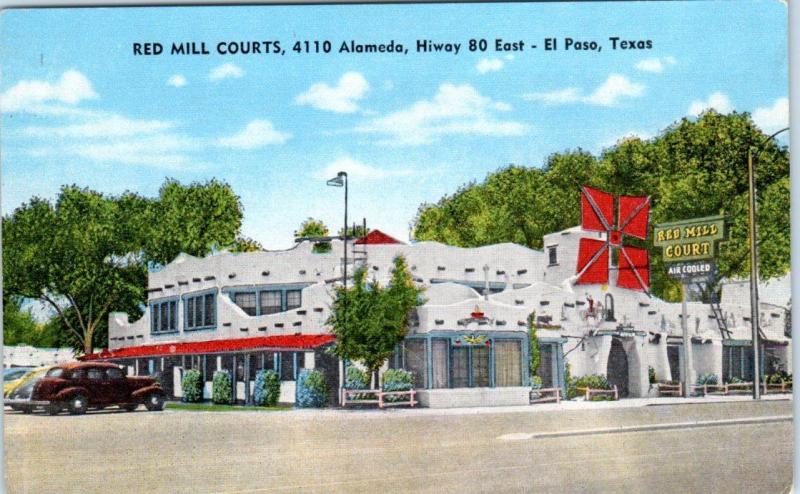 EL PASO, Texas  TX   Roadside  RED MILL COURTS  ca 1940s Linen  Postcard