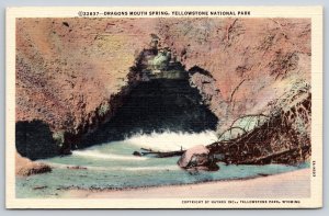 Wyoming~Dragons Mouth Spring Yellowstone Nat'l Park~1935 Linen Postcard