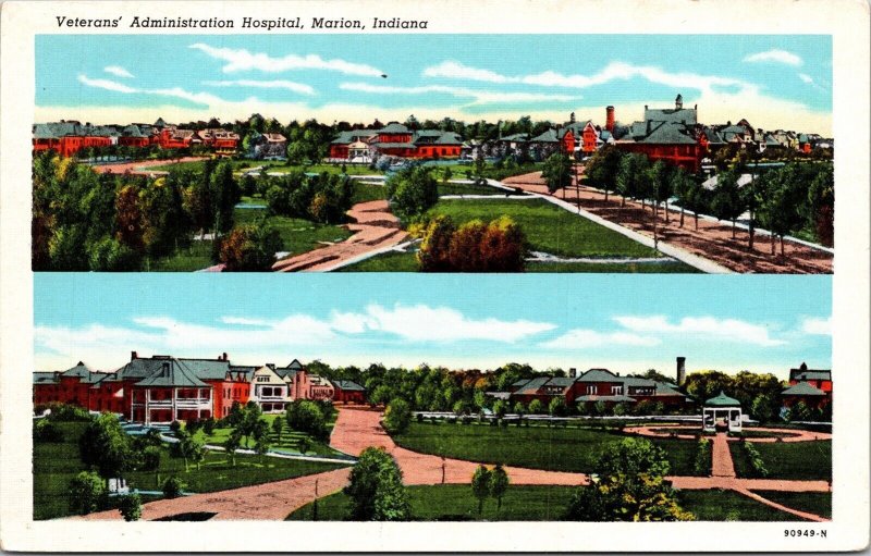 Veterans Administration Hospital Marion Indiana IN Dual View WB Postcard VTG UNP 