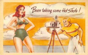 Taking Some Hot Shots Bathing Beauty Model Camera Photographer linen postcard