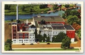 La Crosse Wisconsin~Heileman Brewing Co Birds Eye View~River~Linen 1940 Postcard
