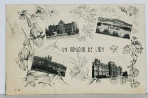 France UN BONJOUR DE LYON c1904 Multi View Postcard K13