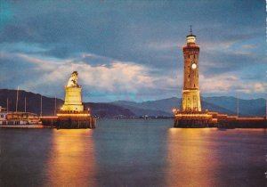 Germany Lindau am Bodensee Hafen in Festbeleuchtung