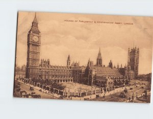 Postcard Houses Of Parliament & Westminster Abbey, London, England