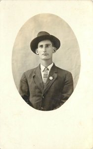 1914 RPPC Portrait Elbert Jones Man w/Strabismus, Paoli OK Note to Girl