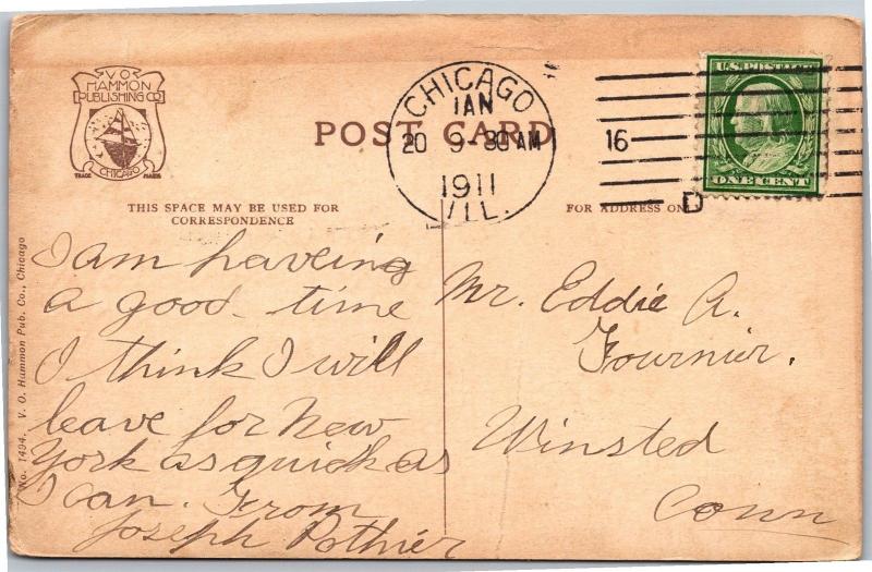 Clark Street North from Jackson Blvd, Post Office Chicago c1911 Vtg Postcard I10