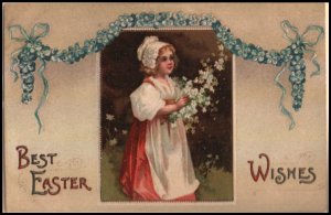 girl with bonnet postcard: Best Easter Wishes