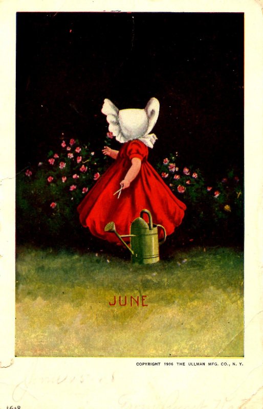 June - Sunbonnet Girl. Artist: Wall   (crease, tear)