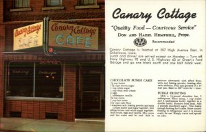 Oskaloosa IA Canary Cottage Neon Sign Cake Food Recipe Old Postcard