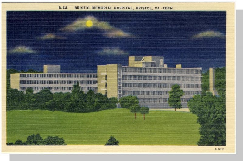 Bristol, Virginia/VA Postcard, Memorial Hospital,Near Mint!