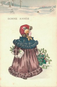 Merry Christmas Kid In The Snow Outside Vintage Postcard 06.70