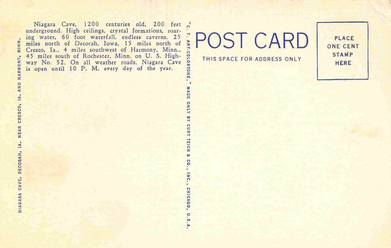 Entrance Lodge Niagara Cave Iowa Minnesota Line US 52 linen postcard