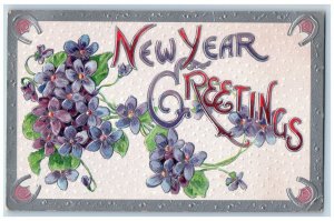 Ames Iowa IA Postcard New Year Greetings Flowers Horseshoe Winsch Back Embossed