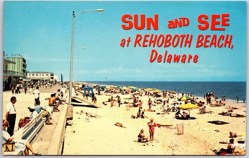 Sun And See At Rehoboth Beach Delaware Boardwalk Bathing Beach Postcard