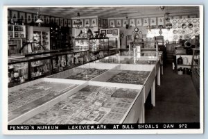 Lakeview Arkansas Postcard RPPC Photo Penrod's Museum Bull Shoals Dam Interior