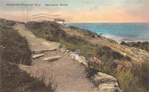 Along The Marginal Way Ogunquit Maine 1935 hand colored postcard