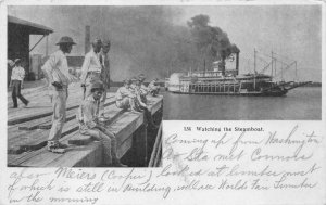 WATCHING THE STEAMBOAT SHIP ST. LOUIS MISSOURI BLACK AMERICANA POSTCARD 1906