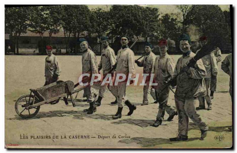 Old Postcard Army Pleasures of the chore of Departure barracks