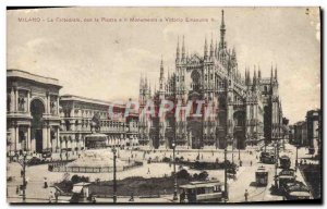 Old Postcard Milano The Cathedral Piazza con e il Monumento a Vittorio Emanue...