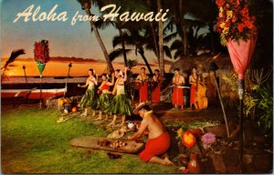 Aloha From Hawaii, Polynesian Entertainment SUNSET VINTAGE Postcard 