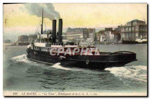 Old Postcard Le Havre CGT tug Titan