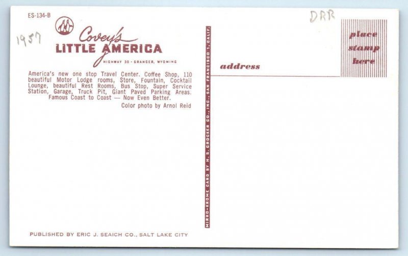GRANGER, WY Wyoming~ Roadside Interior Covey's LITTLE AMERICA  c1950s Postcard