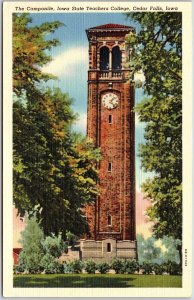 The Campanile Iowa State Teachers College Cedar Falls Iowa IA Campus Postcard