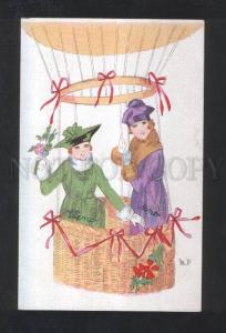 3069941 ART DECO Lady on BALLOON by MIKI vintage PC