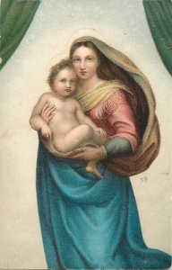 Painting vintage fine art postcard Dresden Raffaello Santi Sixtinische Madonna