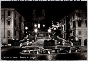 Roma Di Notte Piazza Di Spagna Rome Italy Staircase Real Photo RPPC Postcard