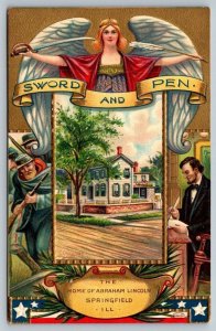 Vintage Postcard - Sword and Pen   Abraham Lincoln Home  Springfield, Illinois