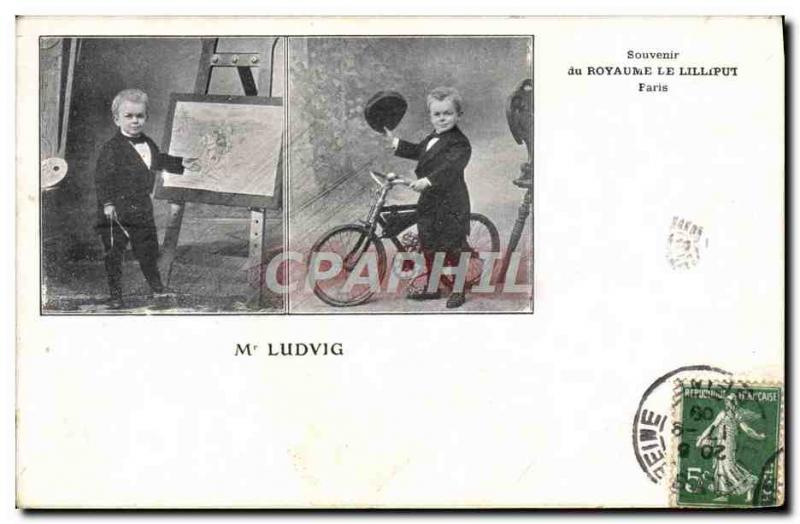 Postcard Old Foklore Dwarf Kingdom of Lilliput Paris Mr Ludwig Velo Cycle