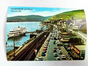 Vintage Postcard Rudesheim am Rheim Rheinstrabe Water and Street Town Scene