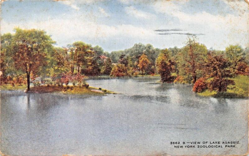 NEW YORK CITY ZOOLOGICAL PARK-VIEW OF LAKE AGASSIZ POSTCARD 1910