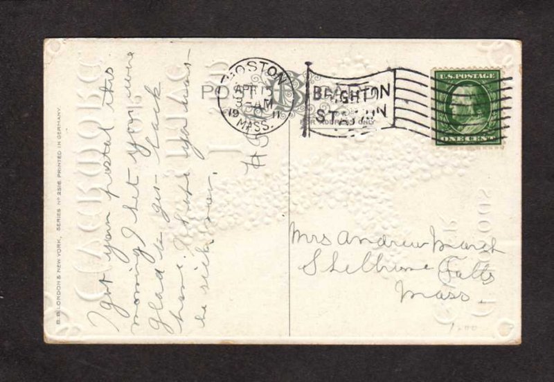 A Joyous Easter Greetings Purple & White Flower Cross Embossed Postcard US